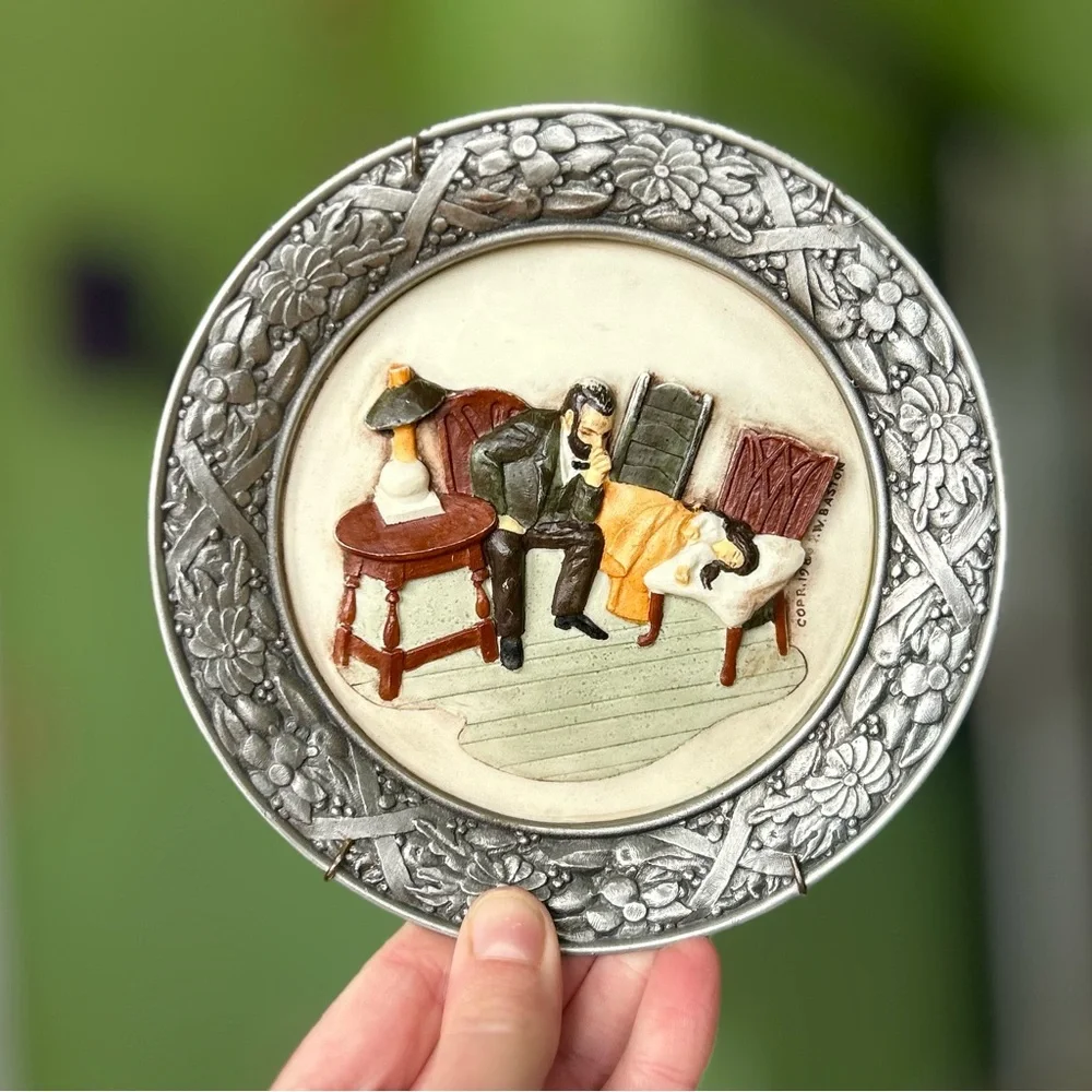 Silver Engraved Edge Carved Plate The Doctor Miniature Sculpture Still Life